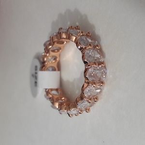 18K Rose Gold Women Plated White Italian Crystal CZ Stones Eternity Rin…